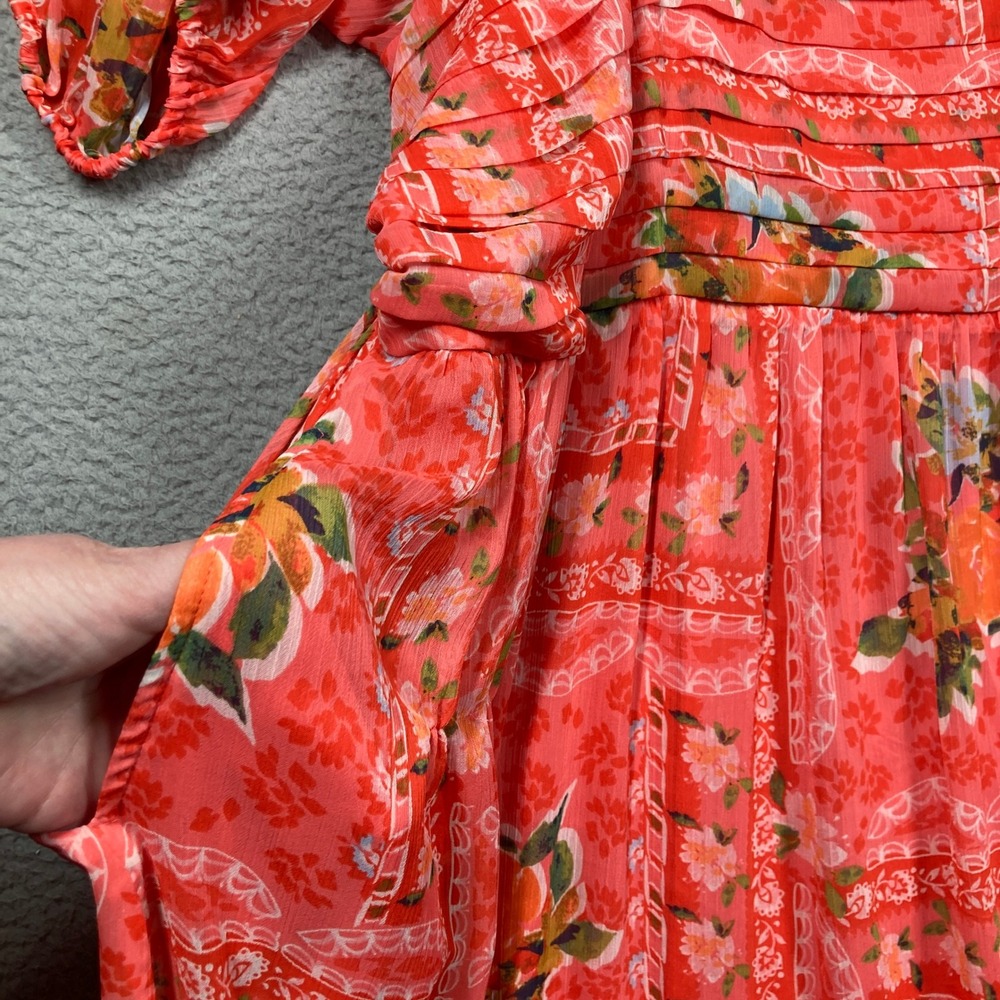 Coral Floral Puff-Sleeve Midi Dress - Picture 4 of 9
